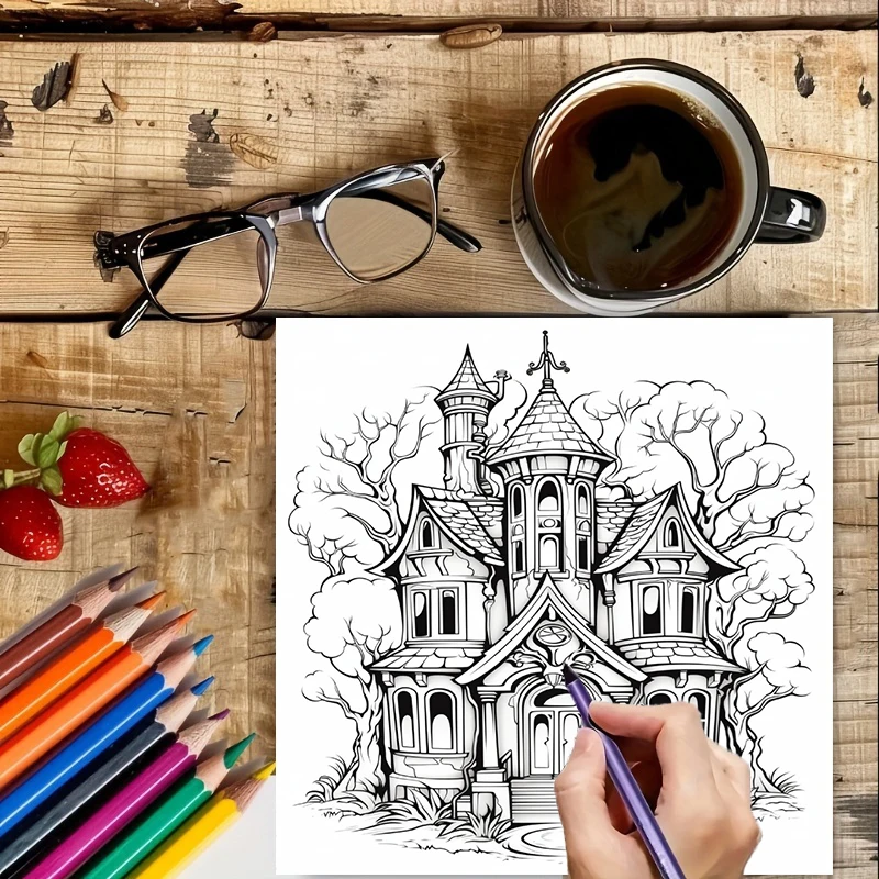 Buku Mewarnai Rumah Hantu untu - Adult Coloring Book Stress Relief ulasan dan harga